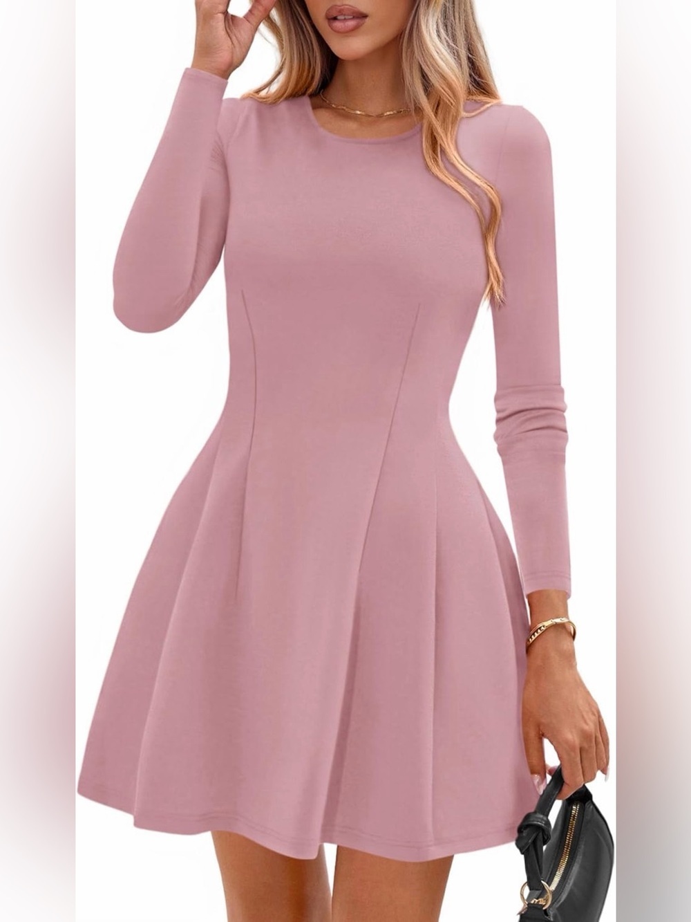 NWOT Long-Sleeve Fit & Flare Dress in Dusty Rose, XS